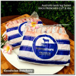 Lamb RACK FRENCHED CUT frozen Australia WHITE STRIPE whole cut 8 ribs +/- 1kg (price/kg)